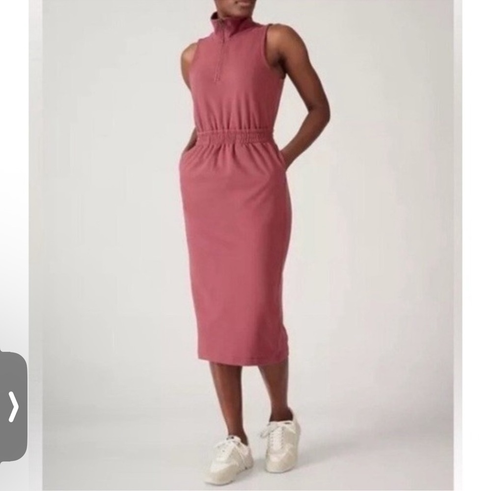 Athleta Retroterry Sleeveless 1/4 Zip Mock Neck Midi‎ Dress Rosewood XXS